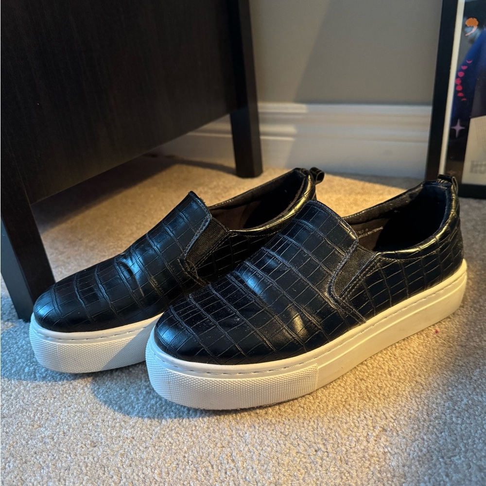 Black Croc-Embossed Slip-On Loafers